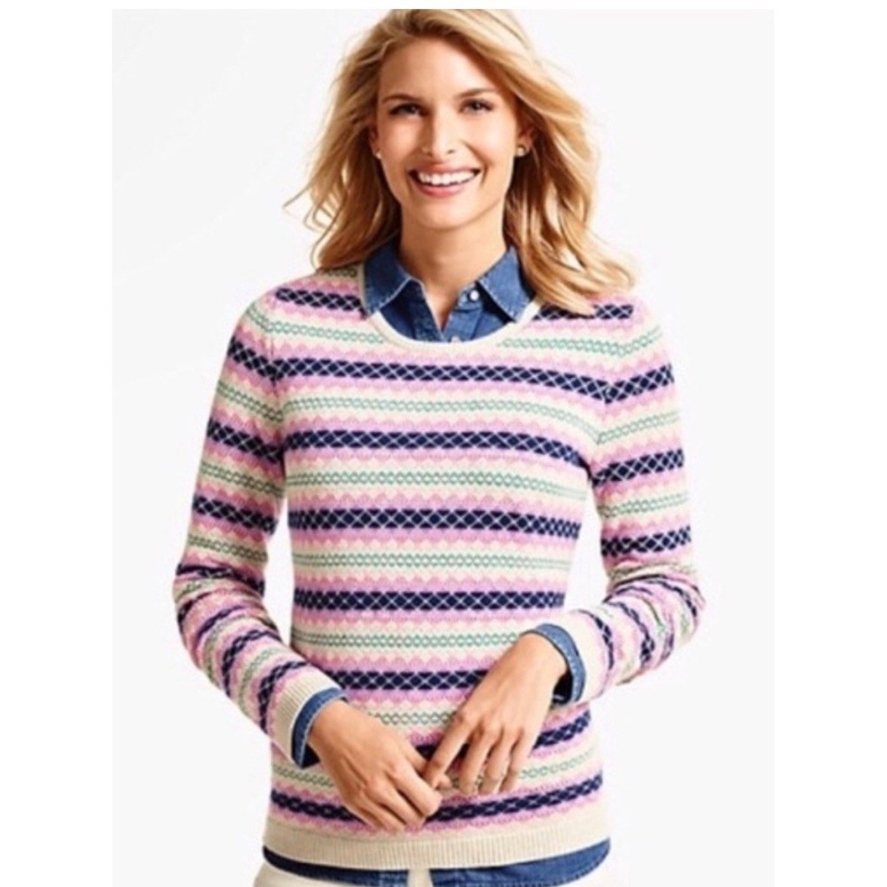 Talbots Colorful Fair Isle Nordic  Full Back Zipper Sweater Small Petite PS